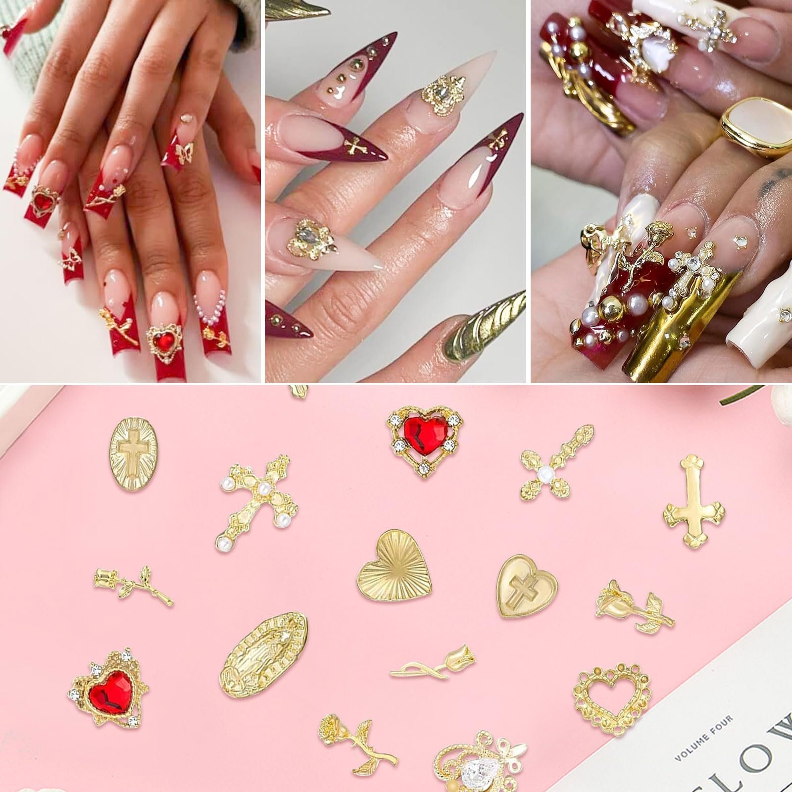 Украшения для ногтей Золото Крест, Роза, Сердце, Дева Мария, фото №4 Украшения для ногтей Золото Крест, Роза, Сердце, Дева Мария, фото №4