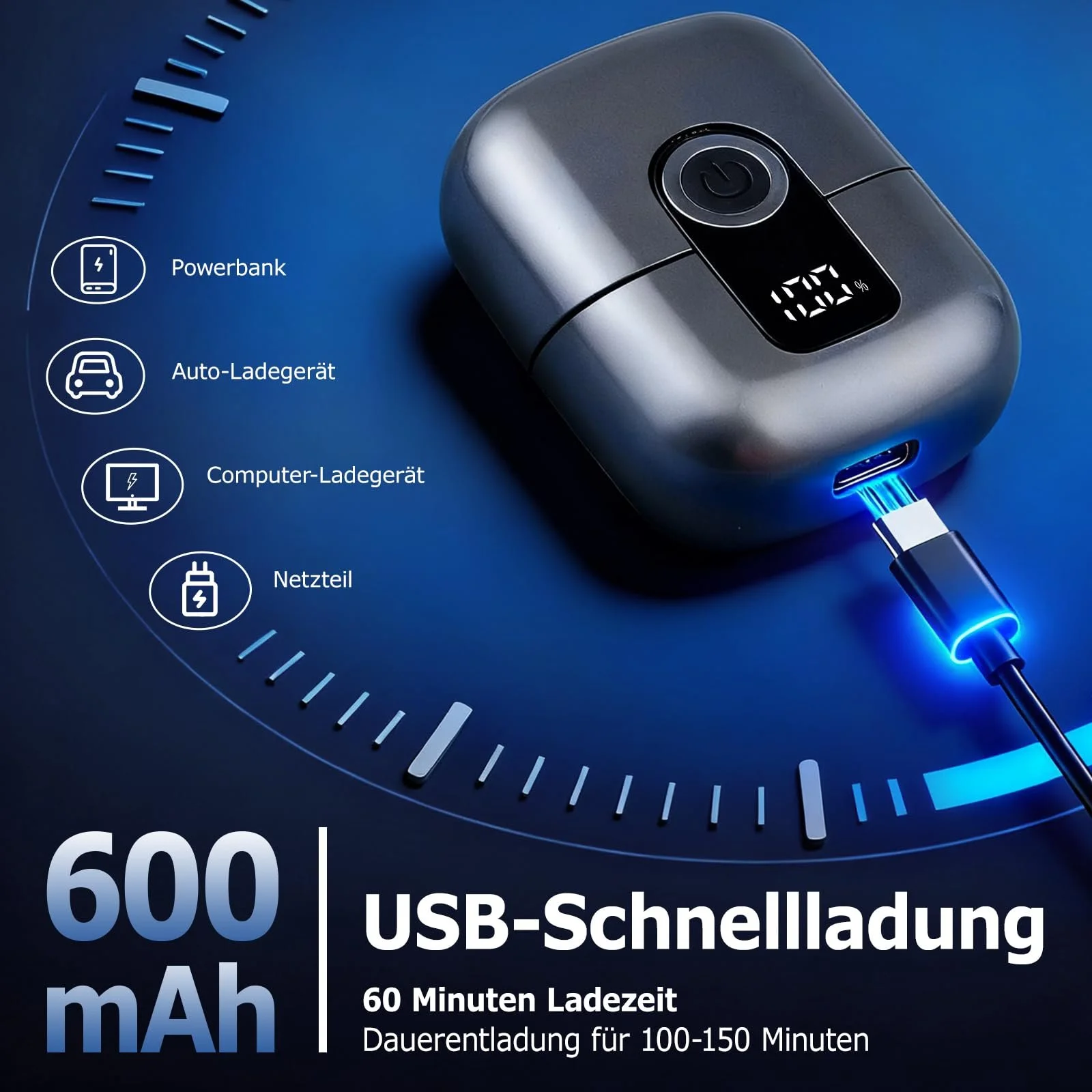 Міні-електробритва Travel Shaver IPX6 подвійна головка LED-дисплей USB-C Grey, фото №6 Міні-електробритва Travel Shaver IPX6 подвійна головка LED-дисплей USB-C Grey, фото №6