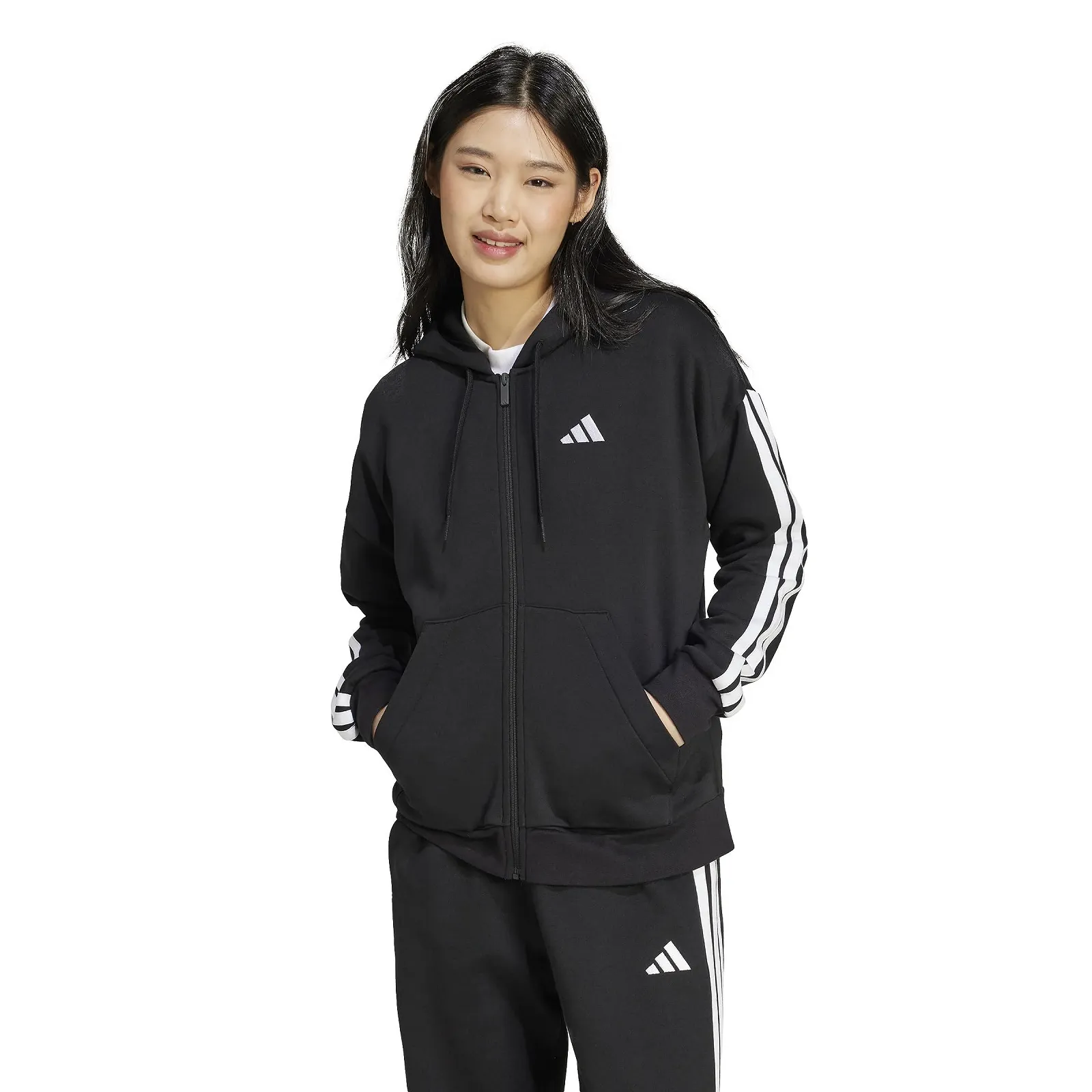 Женская Толстовка adidas Essentials 3-Stripes Full-Zip Fleece Худи, фото №3