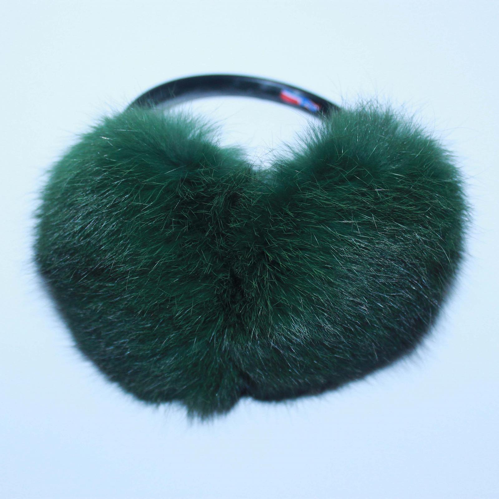 Меховые наушники SnowyWin Натуральный Мех Кролика Изумрудный 010755, фото №5