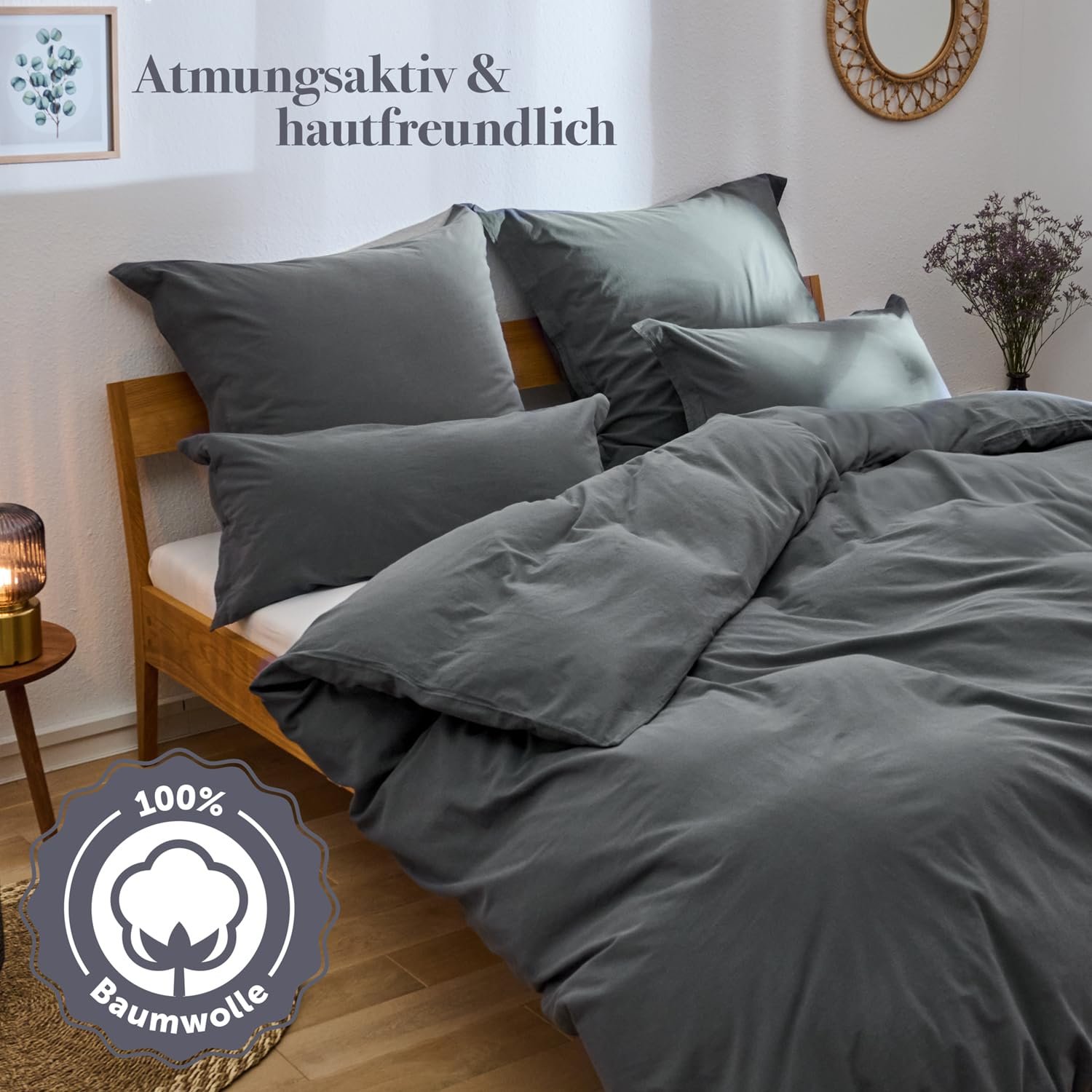 Постільна білизна Blumtal 135x200 з 100% бавовни, льон, антрацит, 80x80, фото №3