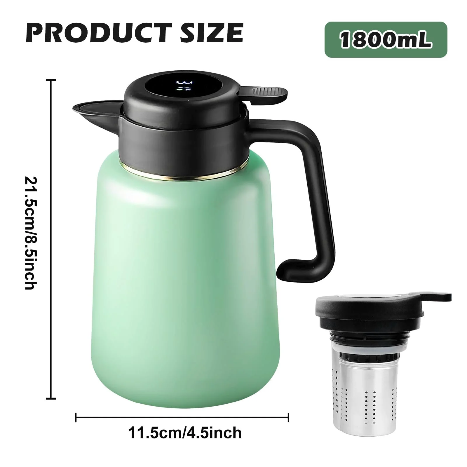 Термос-кавник 1.8 л, Ізольований, Термопот для кави з відображенням температури, Герметичний, фото №2