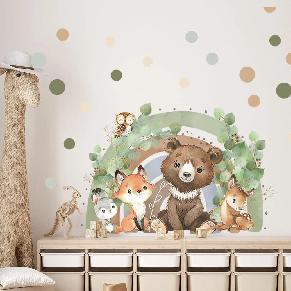 Наклейка на стіну JM Ведмідь Лисиця Веселка Дитяча кімната Спальня, фото №4