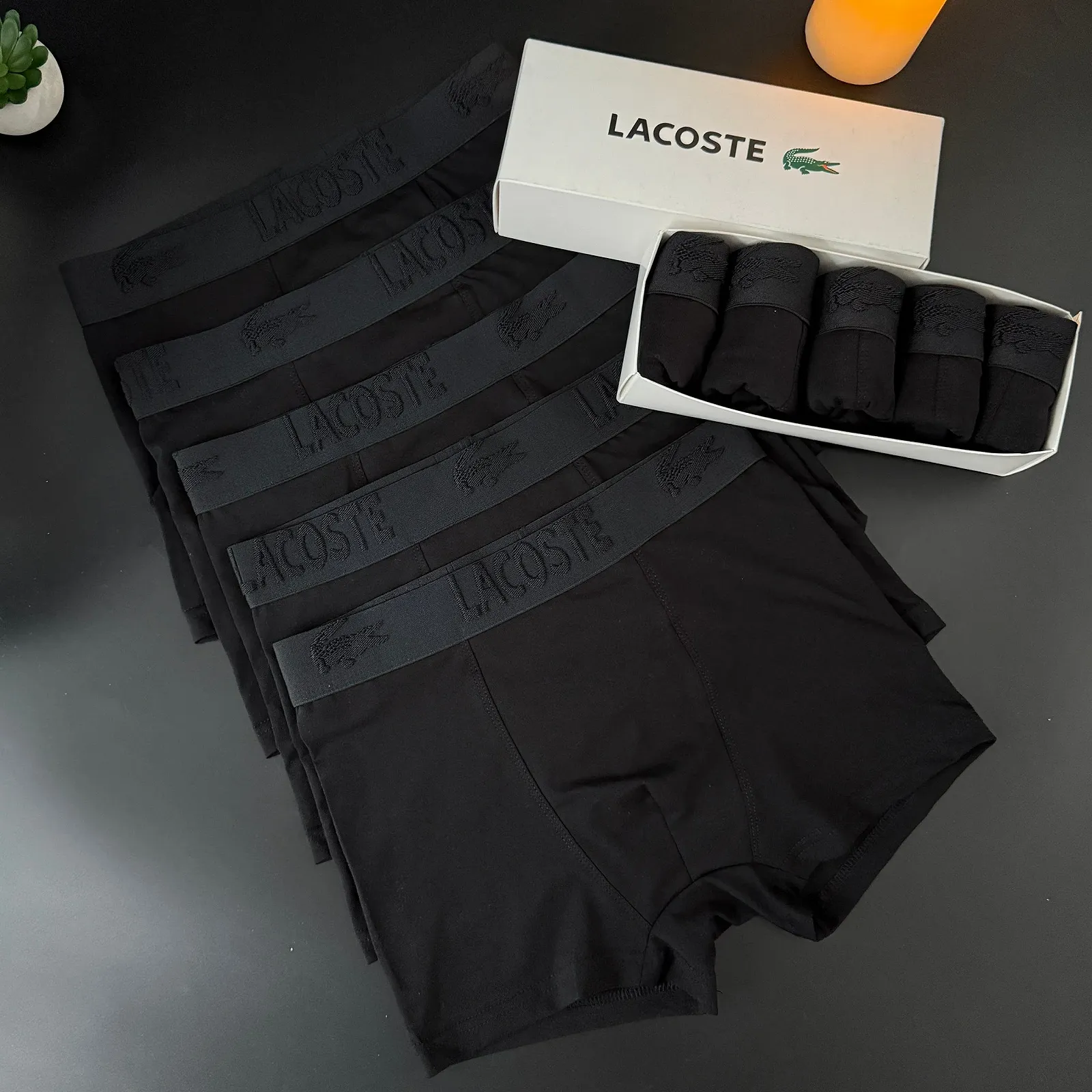 Чоловічі труси боксери Lacoste чорні, фото №1