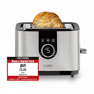 Тостер CASO Selection T 2 Design, корпус з нержавіючої сталі, оптимальне регулювання ступеня підсмажування на 7 рівнях, з насадкою для булочок, з додатковим підігрівом, функцією розморожування, на 2 скибочки тосту - Фото 1