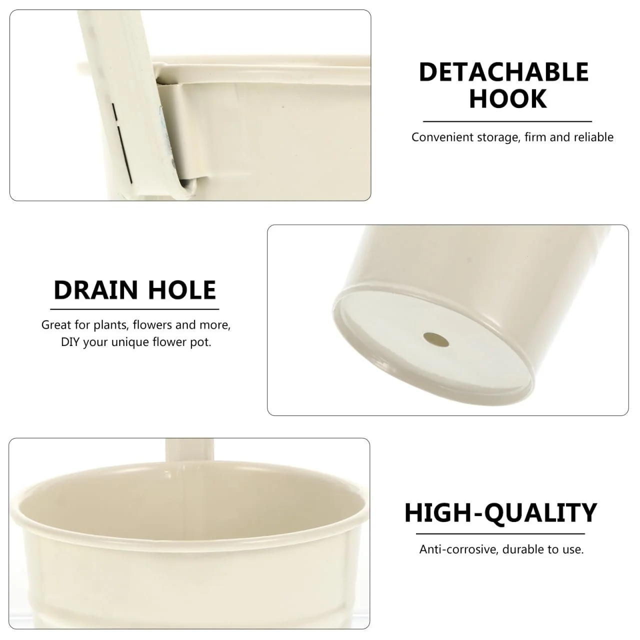 Підвісний квітковий горщик Cabilock Залізний зі знімним гачком та дренажним отвором 4 дюйми, фото №7