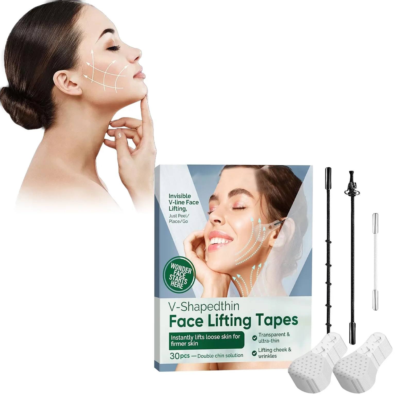 Стрічка для підтяжки обличчя Eazerom 05, 30 шт для V-подібної форми обличчя, фото №1