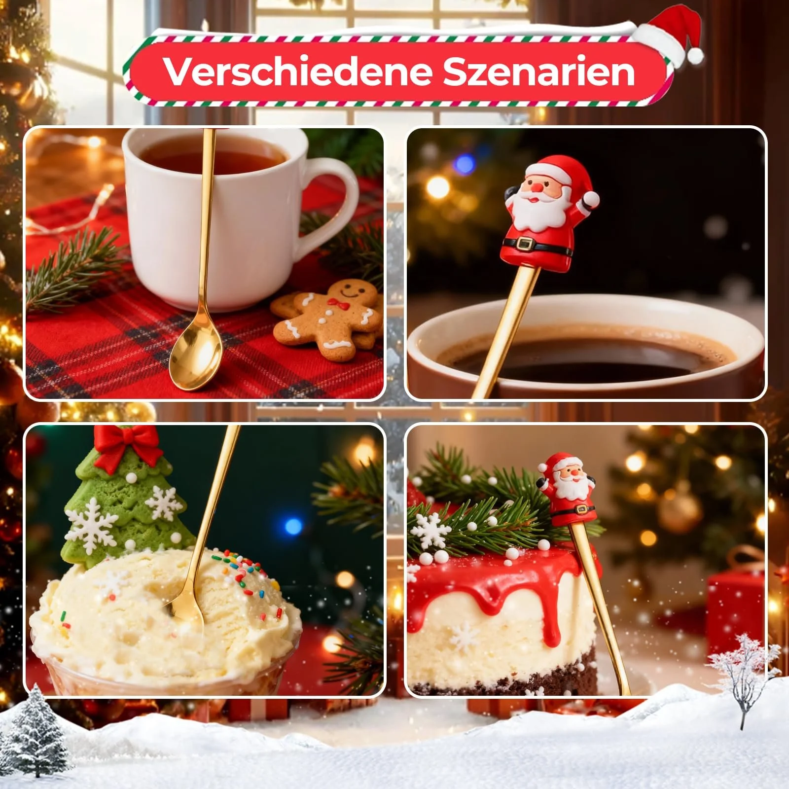 Ложка Різдвяна Набір 6 шт Золоті різдвяні прибори з фігурками, фото №7