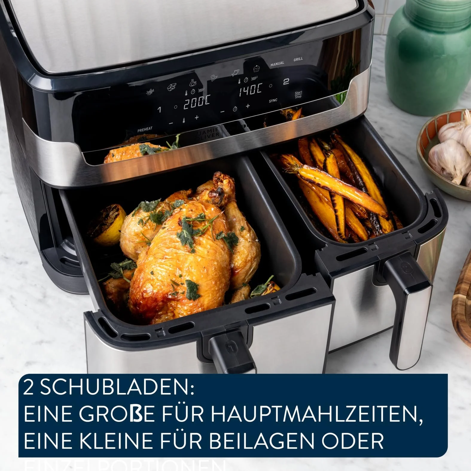 Мультипечь Jamie Oliver by Tefal Dual Drawer EY90JDE1 8.3 л 2 камеры функция гриля 8 программ черная, фото №3 Мультипечь Jamie Oliver by Tefal Dual Drawer EY90JDE1 8.3 л 2 камеры функция гриля 8 программ черная, фото №3