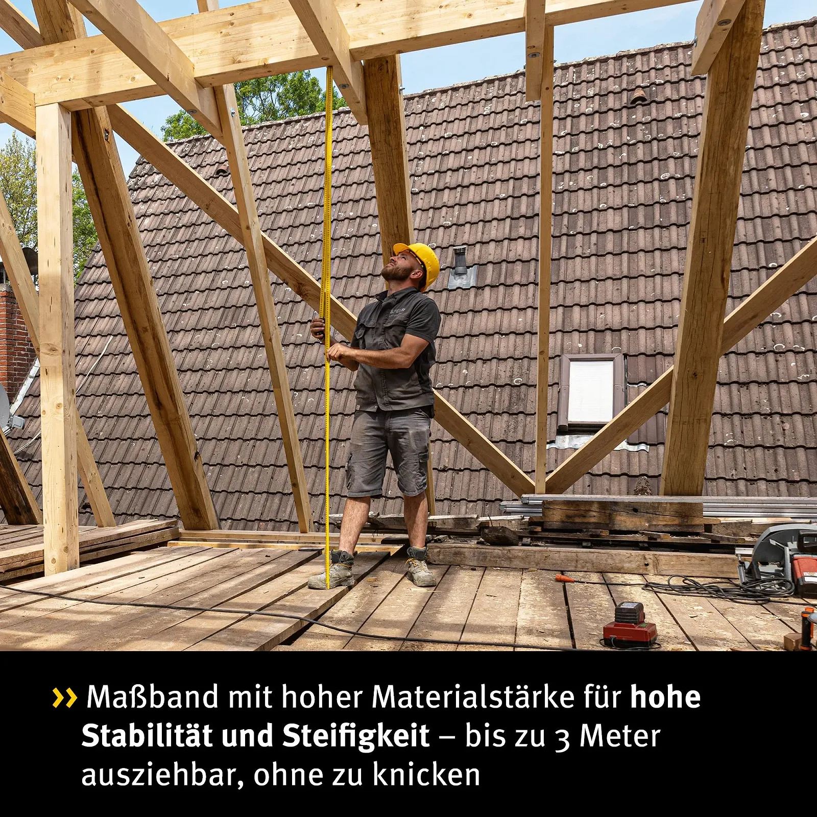 Рулетка STABILA BM 300, 8 м (26 дюймів), рулетка з двосторонньою шкалою см/дюйм, ударостійкий корпус PC/ABS, гачок SPIKES, сталева стрічка з нейлоновим покриттям, затискач для ременя, точність MID, фото №6