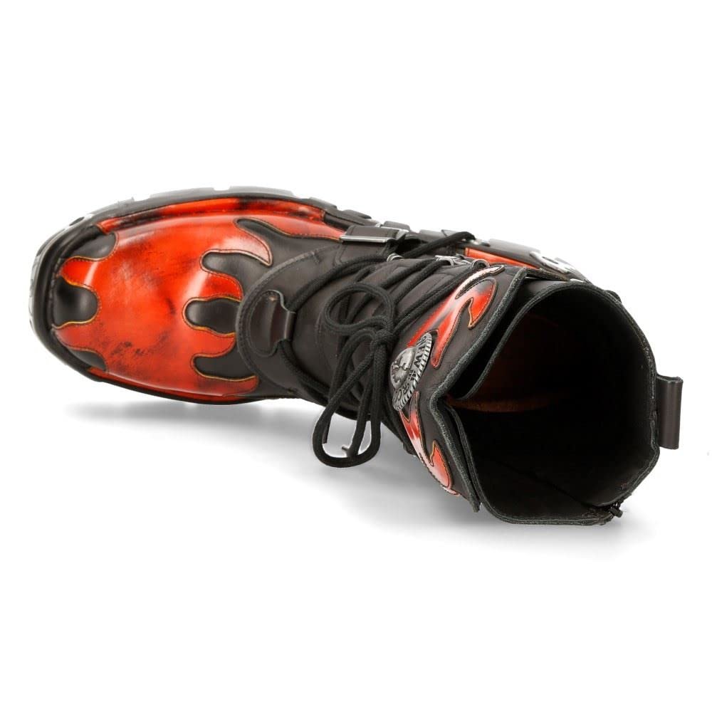 Ботинки Biker Goth 591 S1 Черные с красным узором пламени, фото №7