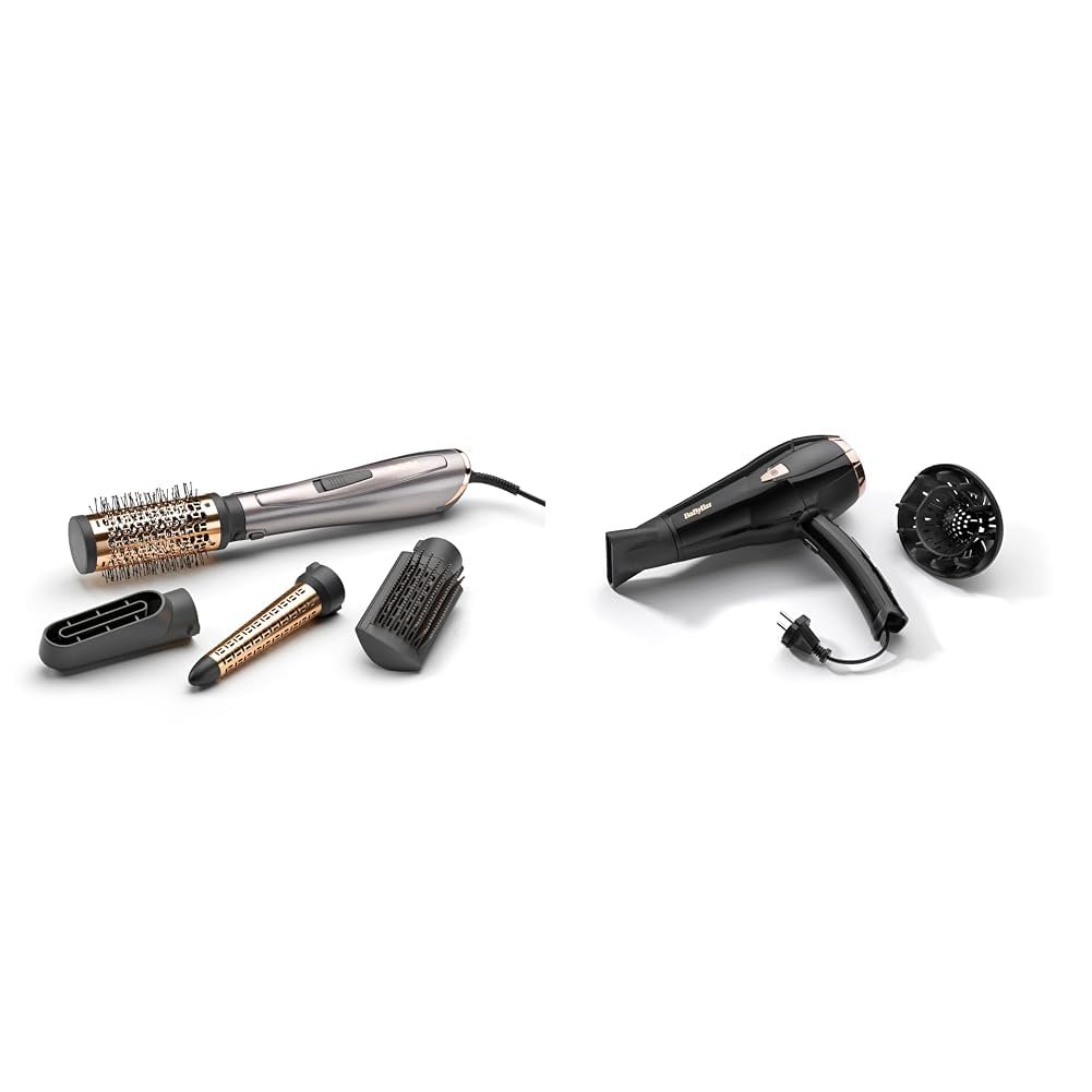 Фен-щетка и фен BaByliss Air Style 1000 / Cordkeeper 2000 AS136E / D373E ионизация 4 насадки 2000 W Silver Rose Gold / Black, фото №1