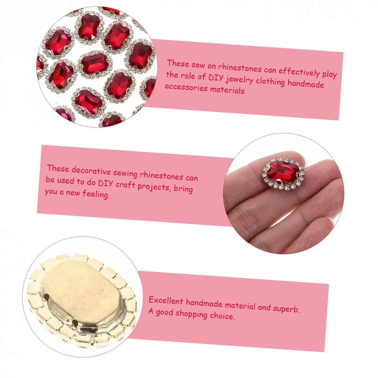 Стрази LALAFINA 20 шт., маленькі, пришивні, для прикраси одягу, сумок та весільних суконь, матеріали для рукоділля, яскраво-червоні, фото №4