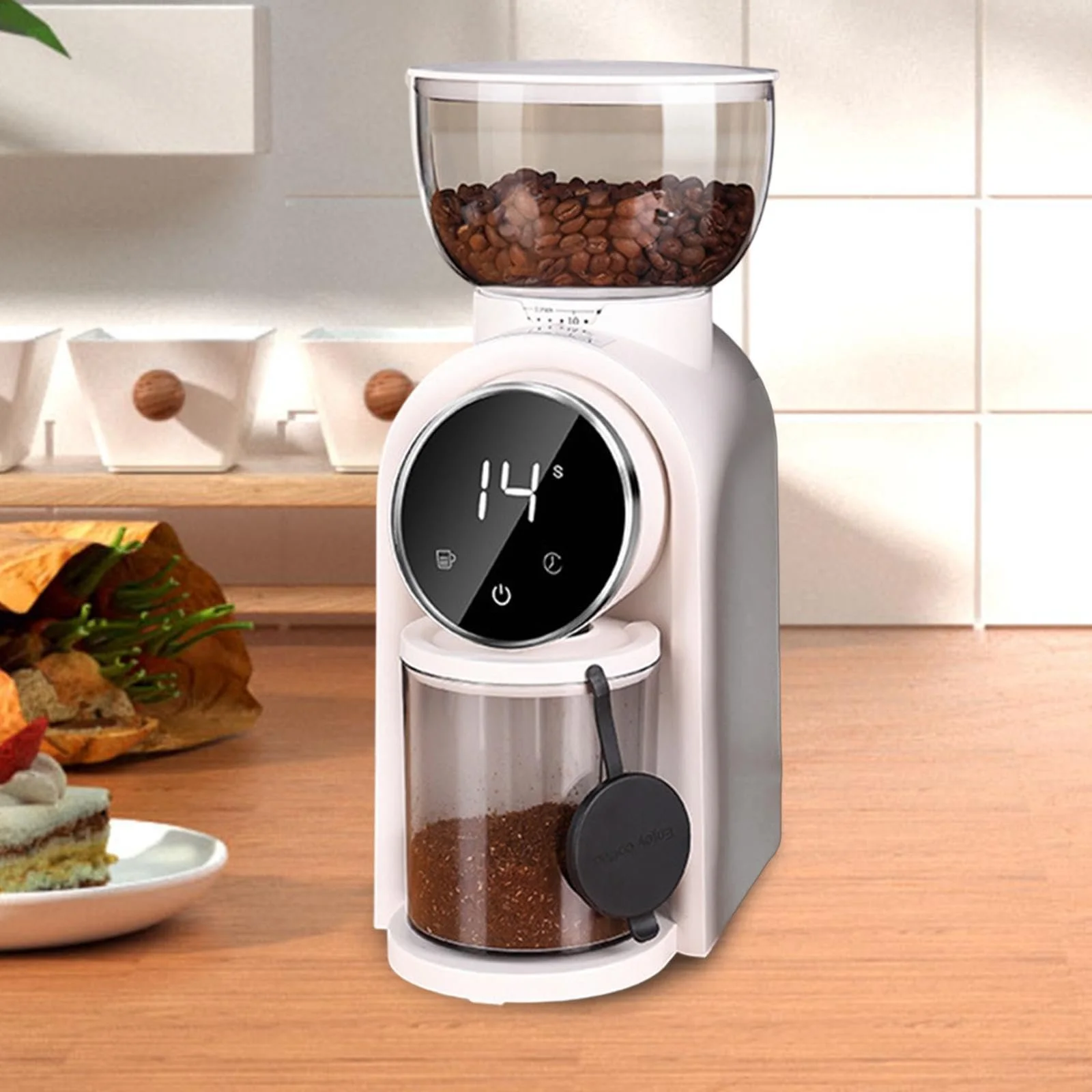 Кофемолка Baoblaze 2-14 Чашок 5-14с для эспрессо, настройка помола, дисплей времени, белый, фото №5