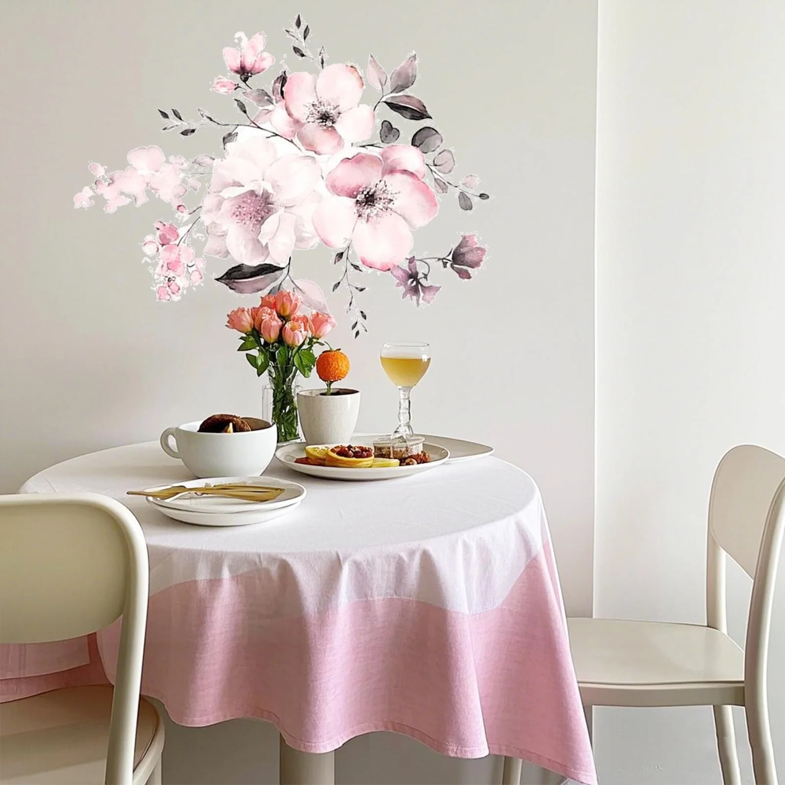 Наклейка на стіну Акварельні квіти вінтажні рожеві суцвіття та листя винограду 58 x 52 см, фото №5