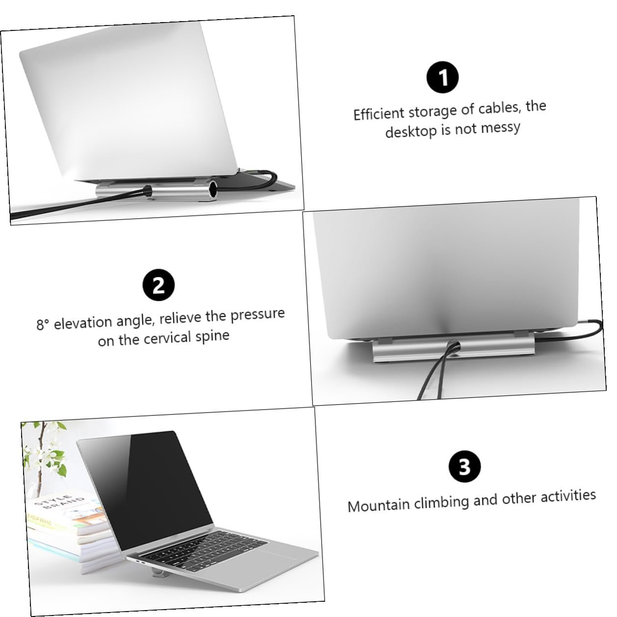 Подставка для ноутбука VALICLUD Алюминиевый сплав с держателем для кабеля, нескользящие ножки для разных ноутбуков, фото №6 Подставка для ноутбука VALICLUD Алюминиевый сплав с держателем для кабеля, нескользящие ножки для разных ноутбуков, фото №6