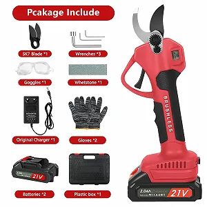Секатор акумуляторний 40 мм з 2 акумуляторами 21 V 2000 mAh і набором запасних лез, РК-дисплей, безщітковий двигун, червоний synthetic.ua - Фото 1