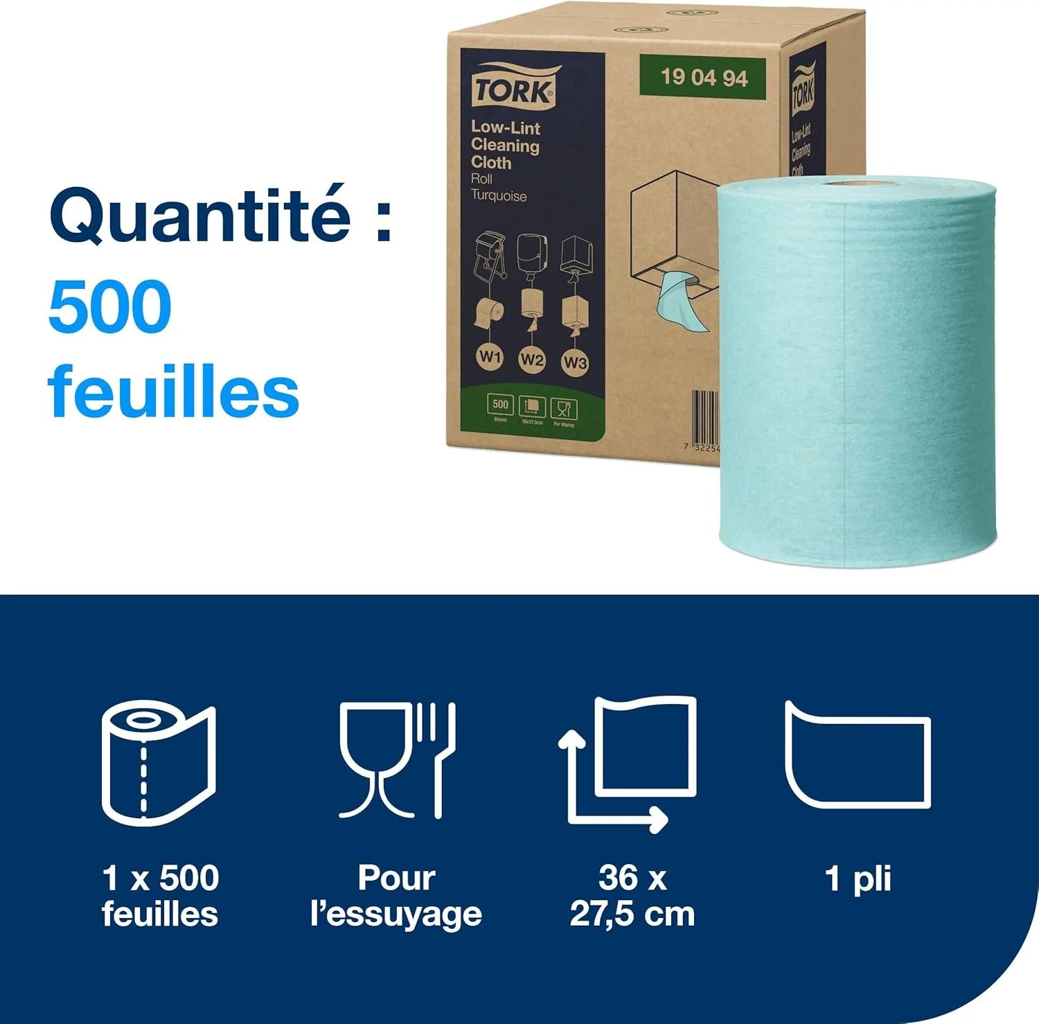 Серветки Tork Premium Безворсові / 1-шарові / 27.5x36 см / Системи W1/W2/W3 / 500 шт. в рулоні / Бірюзові, фото №1 Серветки Tork Premium Безворсові / 1-шарові / 27.5x36 см / Системи W1/W2/W3 / 500 шт. в рулоні / Бірюзові, фото №1