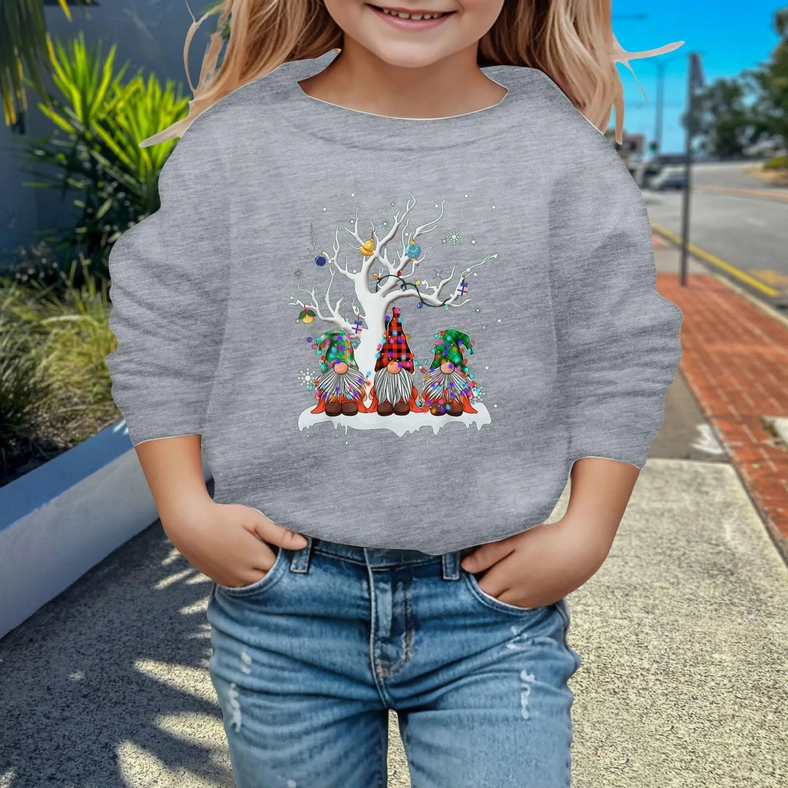 Свитшот для девочки, детский мягкий свитшот с длинными рукавами и графическим рисунком, милый пуловер с круглым вырезом, фото №3