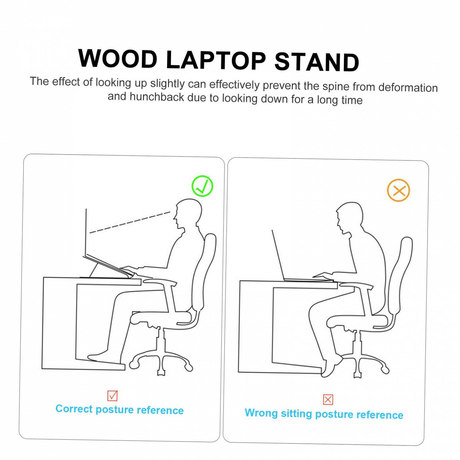 Дерев'яна Підставка для Ноутбука, Ергономічна для Столу, Міцна для Комп'ютера з Міцного Дерева, Вентильована для Охолодження, фото №5