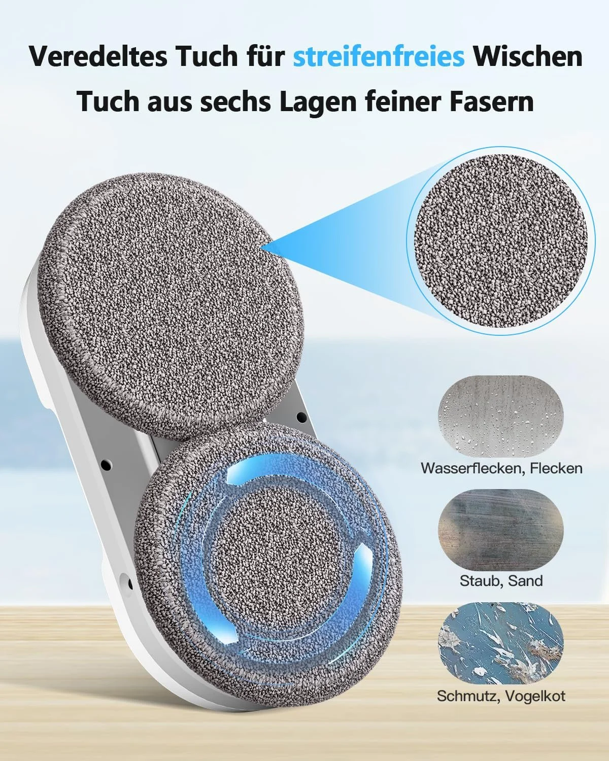 Робот для миття вікон HIXZAP з двонаправленим ультразвуковим розпиленням води, резервуаром для води 85 мл, потужним всмоктуванням та датчиком тиску повітря для ретельного очищення, фото №2 Робот для миття вікон HIXZAP з двонаправленим ультразвуковим розпиленням води, резервуаром для води 85 мл, потужним всмоктуванням та датчиком тиску повітря для ретельного очищення, фото №2