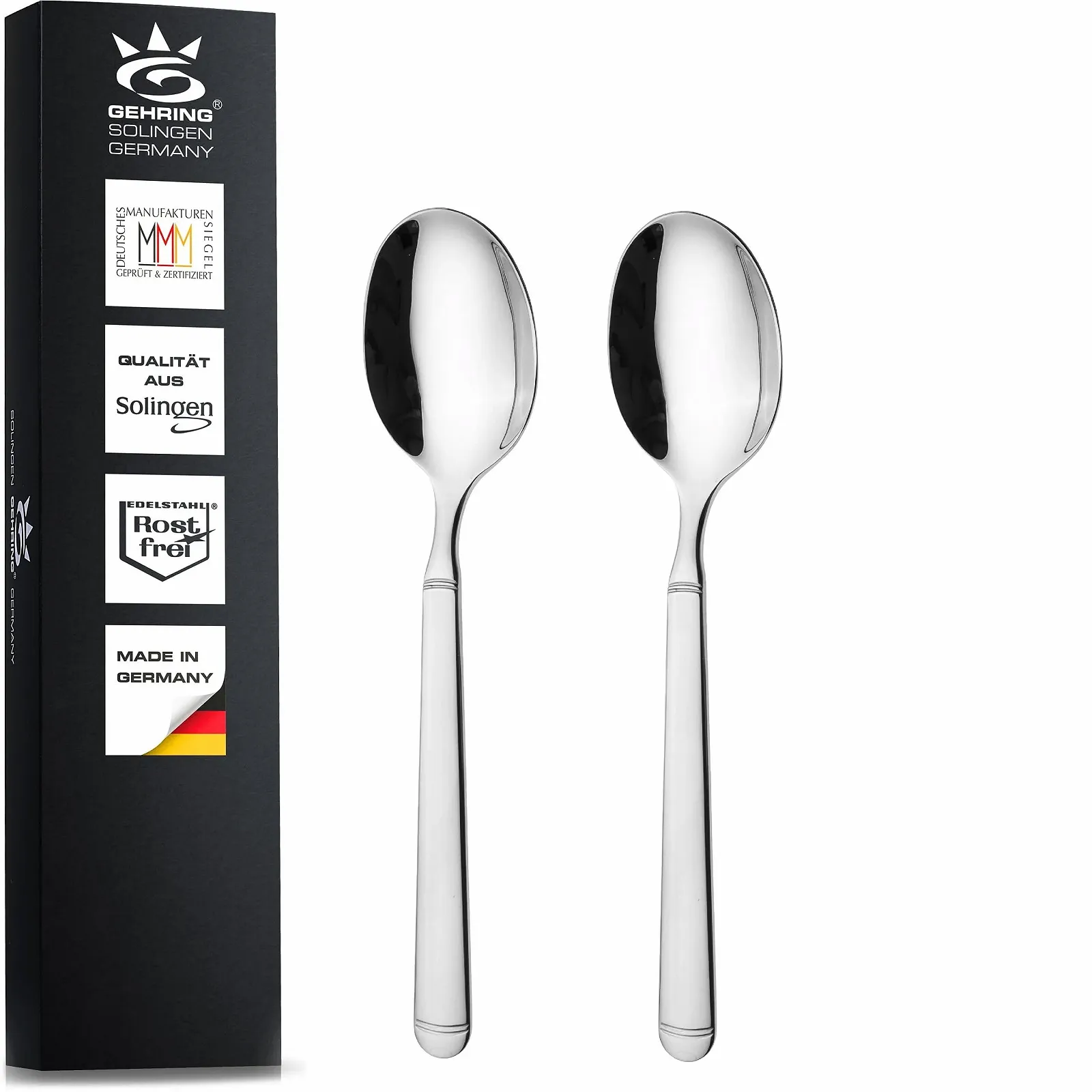 Ложки для пластівців GEHRING Solingen, набір 2 шт, десертні, нержавіюча сталь, 18/10, виробництво Німеччина, фото №1