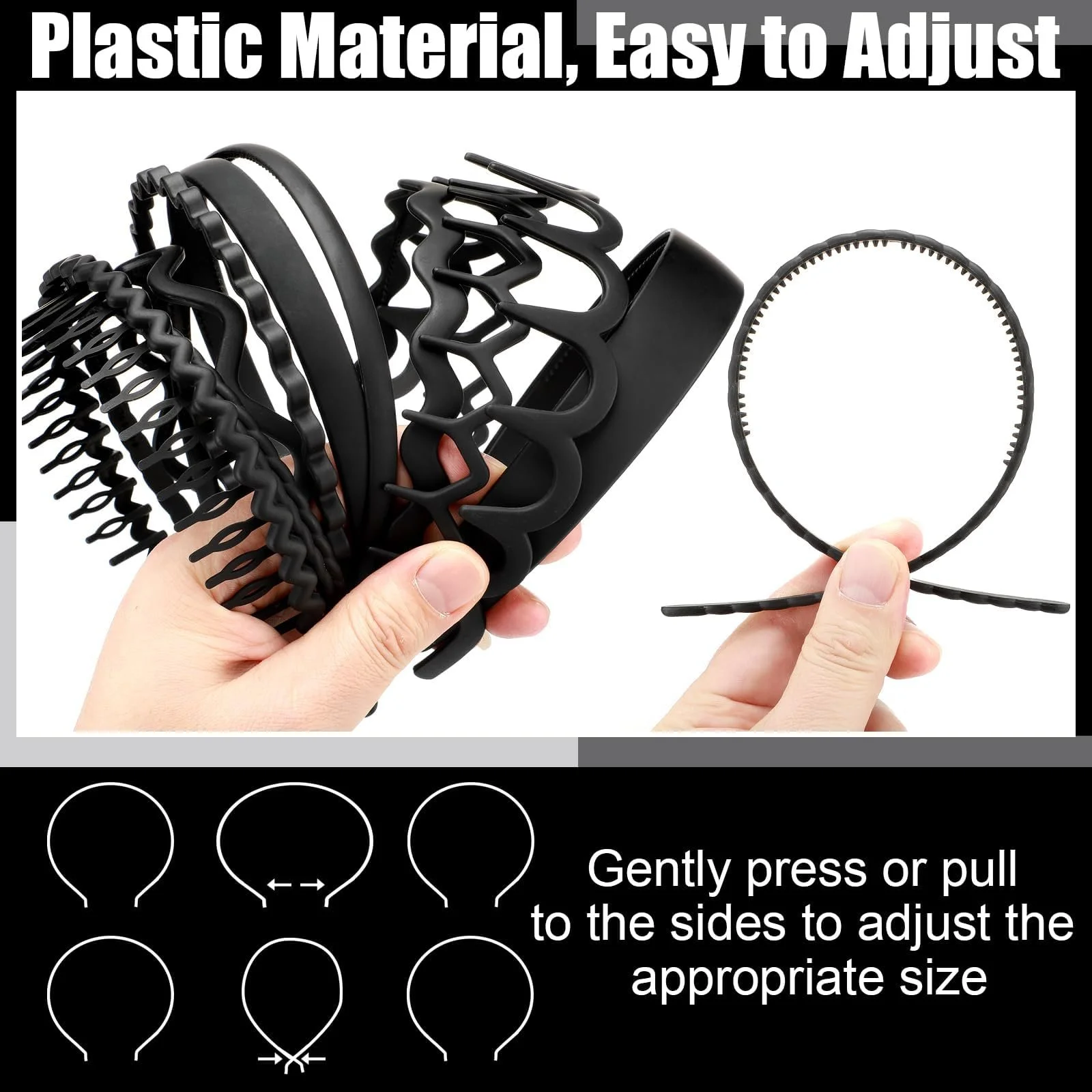 Набір з 10 Чорних Обручів для Волосся для Жінок, фото №3