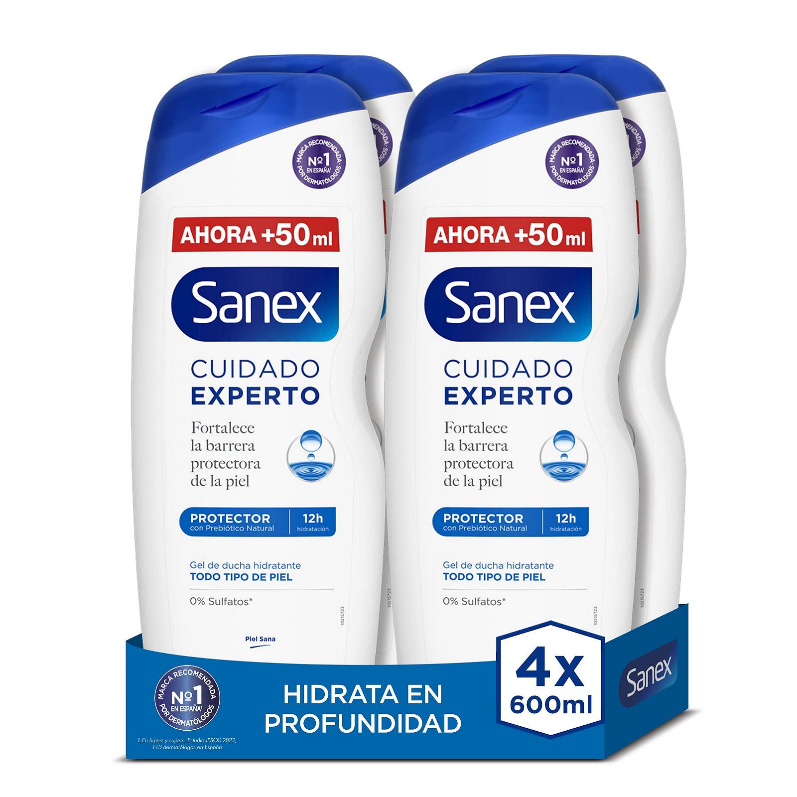 Гель для душу Sanex Expert Care 4 x 600 мл Натуральна пребіотична формула Зміцнення захисного бар'єру шкіри Зволоження 12 год 0% сульфатів Для всіх типів шкіри, фото №1
