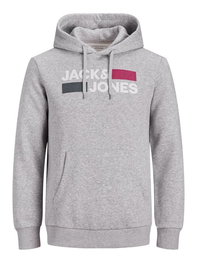 Світшот Jack&Jones PLUS LOGO SWEAT HOOD NOOS PS 12163777, світло-сірий меланж, принт: PLAY, XXXL, фото №4