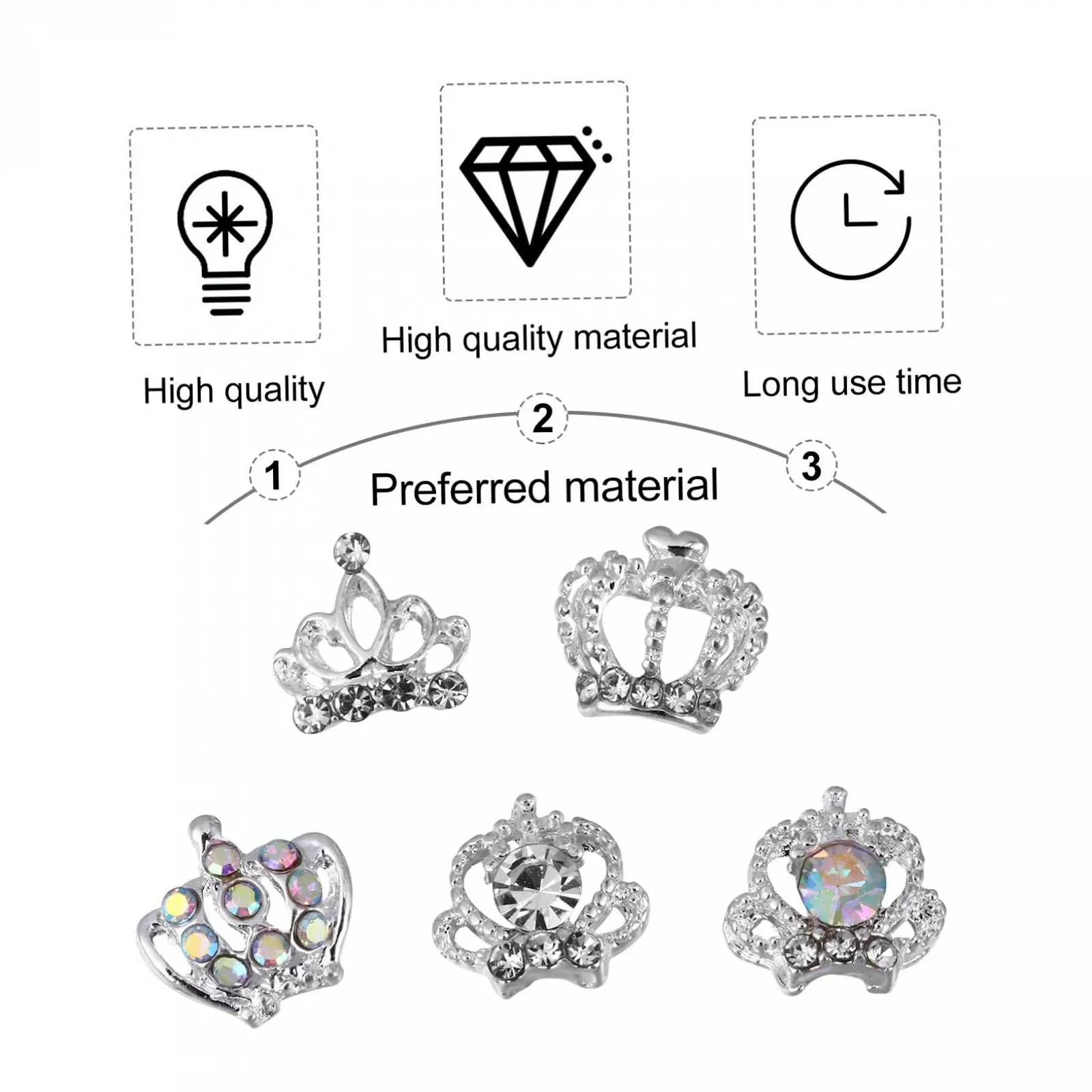 Стразы для ногтей из сплава, набор 100 шт., украшения для ногтей, 3D корона, фото №8