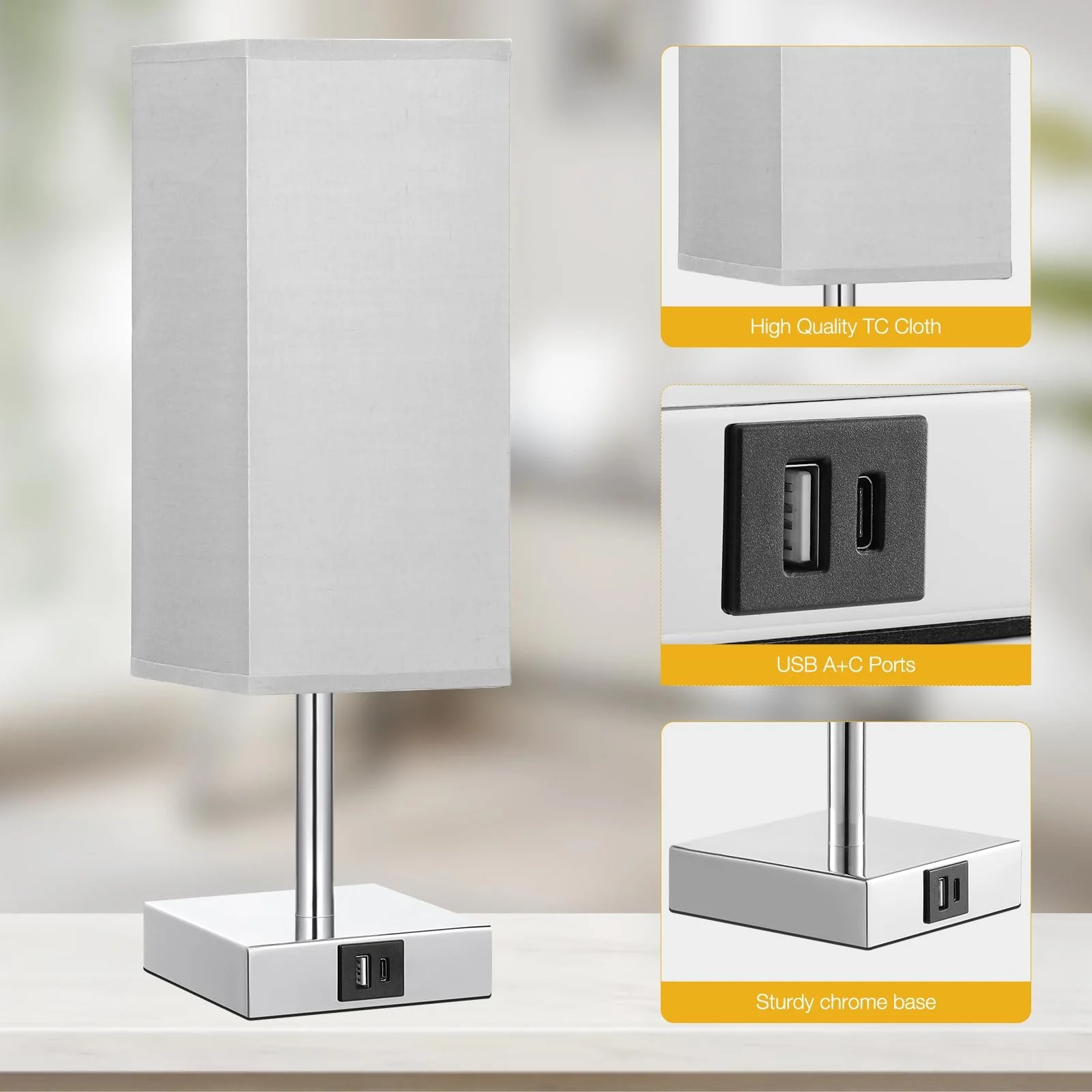 Настільна лампа Kakanuo Bedside Lamp Сенсорна Регульована USB A+C E27 Сіра, фото №6