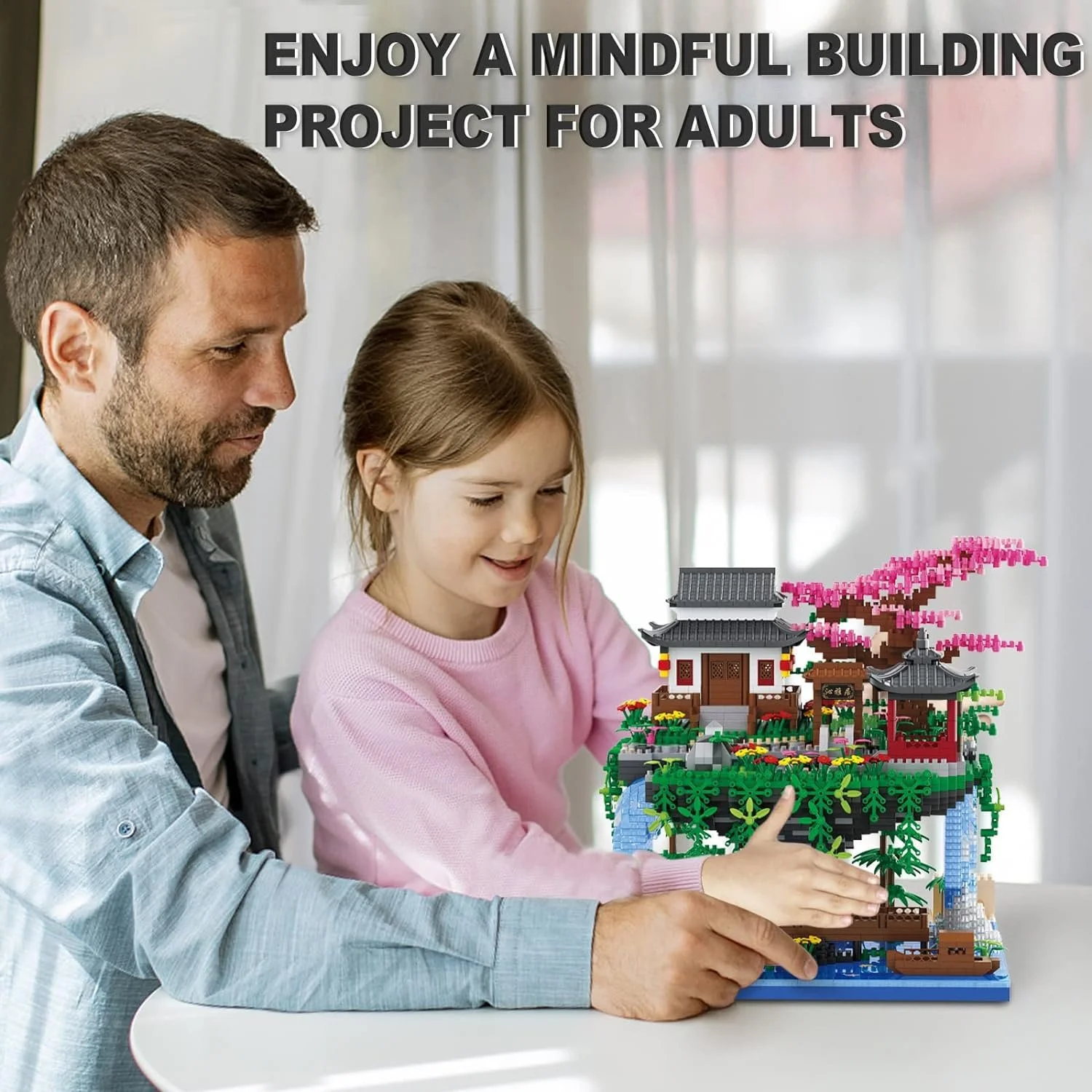 Конструктор HIGH GODO Цветы Персиковый пруд Ботанический дом с LED, 3320 деталей Микро Строительные блоки Архитектура Домик на дереве Садовая модель, Креативный подарок с зажимами для подростков Взрослых Женщин, фото №6