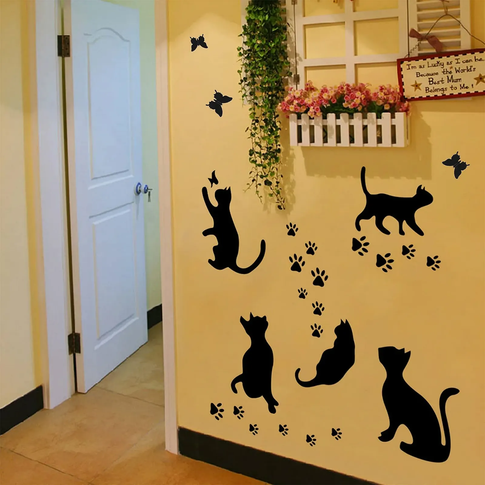 Настінна наклейка 5 Black Cat Stickers Paw Patrol Party Кішки Метелики Чорний, фото №3