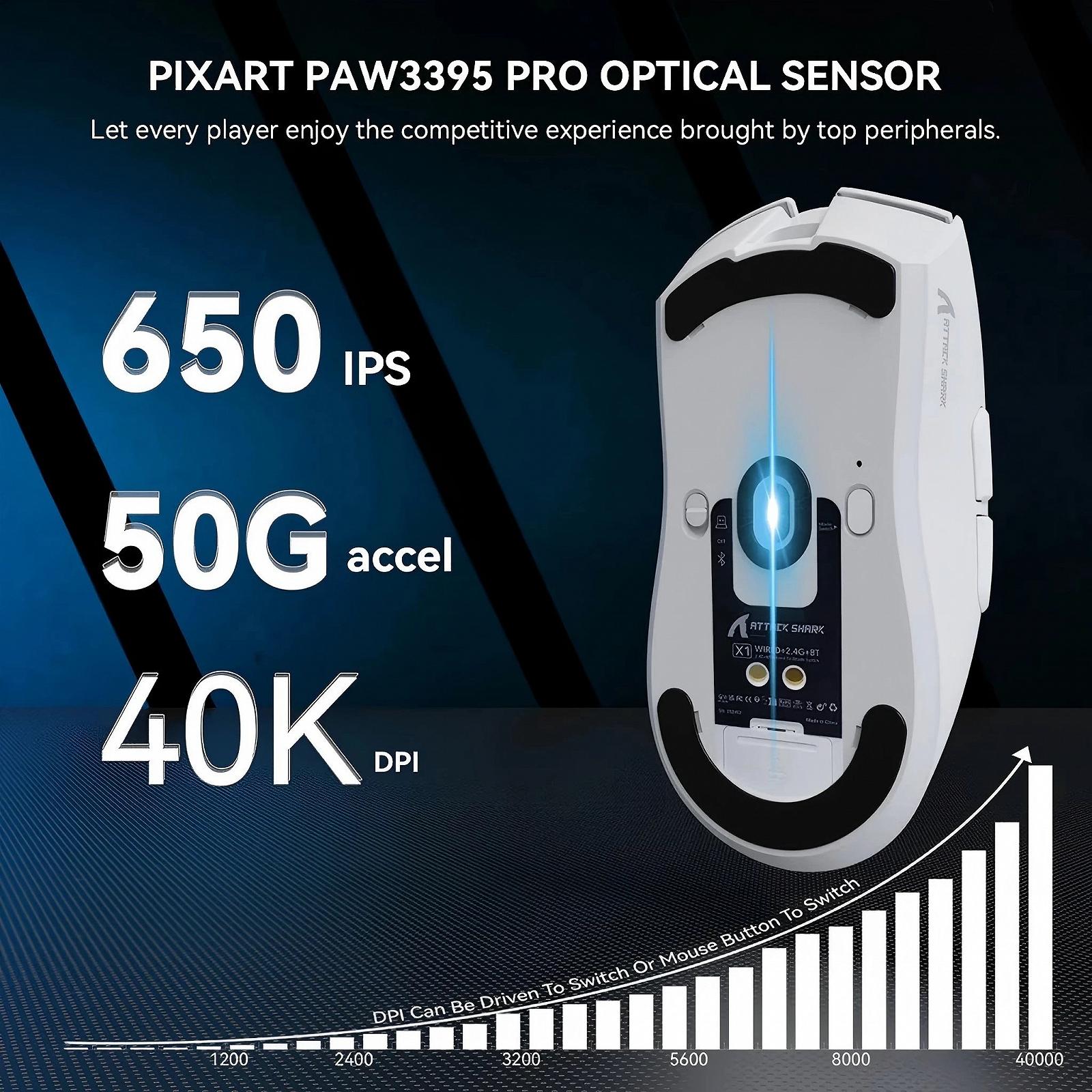 Миша Attack Shark X1 White 40000DPI PAM3395PRO Wireless Bluetooth із зарядною базою, фото №10