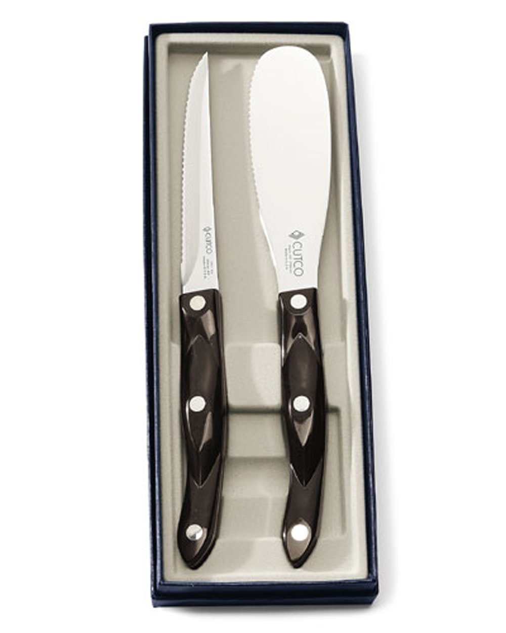 Набор кухонных инструментов Cutco Club Mates #1822, включая лопатку Cutco #1768 и нож Cutco Trimmer #1721, с темными ручками, фото №1