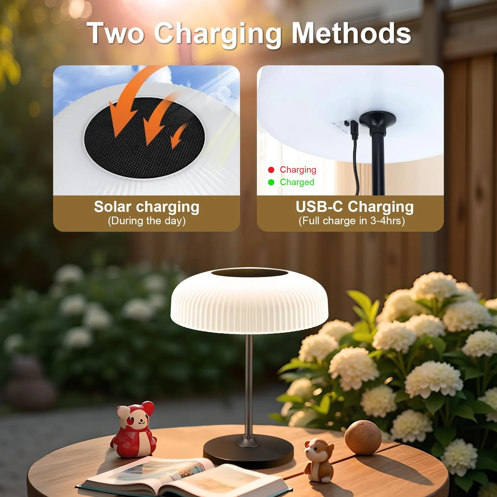 Настільна лампа AGOTD Solar Outdoor Wireless USB-C Touch Dimmable Warm White Cool White IP65, фото №5