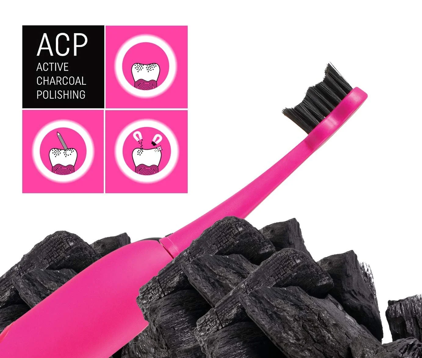 Электрическая зубная щетка Megasmile Sonic Black Whitening II 4 режима, технология ACP с активированным углем Розовая, фото №2