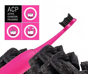 Електрична зубна щітка Megasmile Sonic Black Whitening II 4 режими, технологія ACP з активованим вугіллям Рожева synthetic.ua - Фото 1