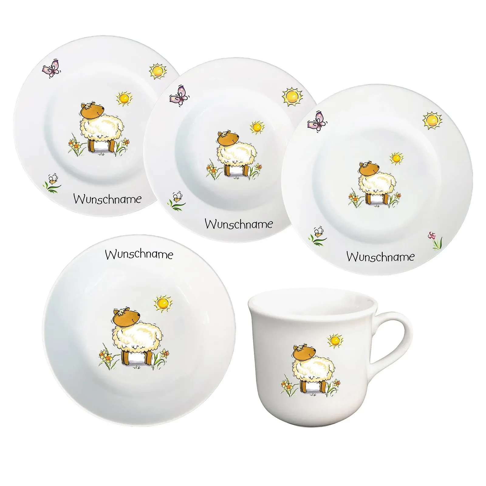 Детский Набор Посуды Персонализированный, 5 предметов: тарелка, кружка, миска, фото №1 Детский Набор Посуды Персонализированный, 5 предметов: тарелка, кружка, миска, фото №1