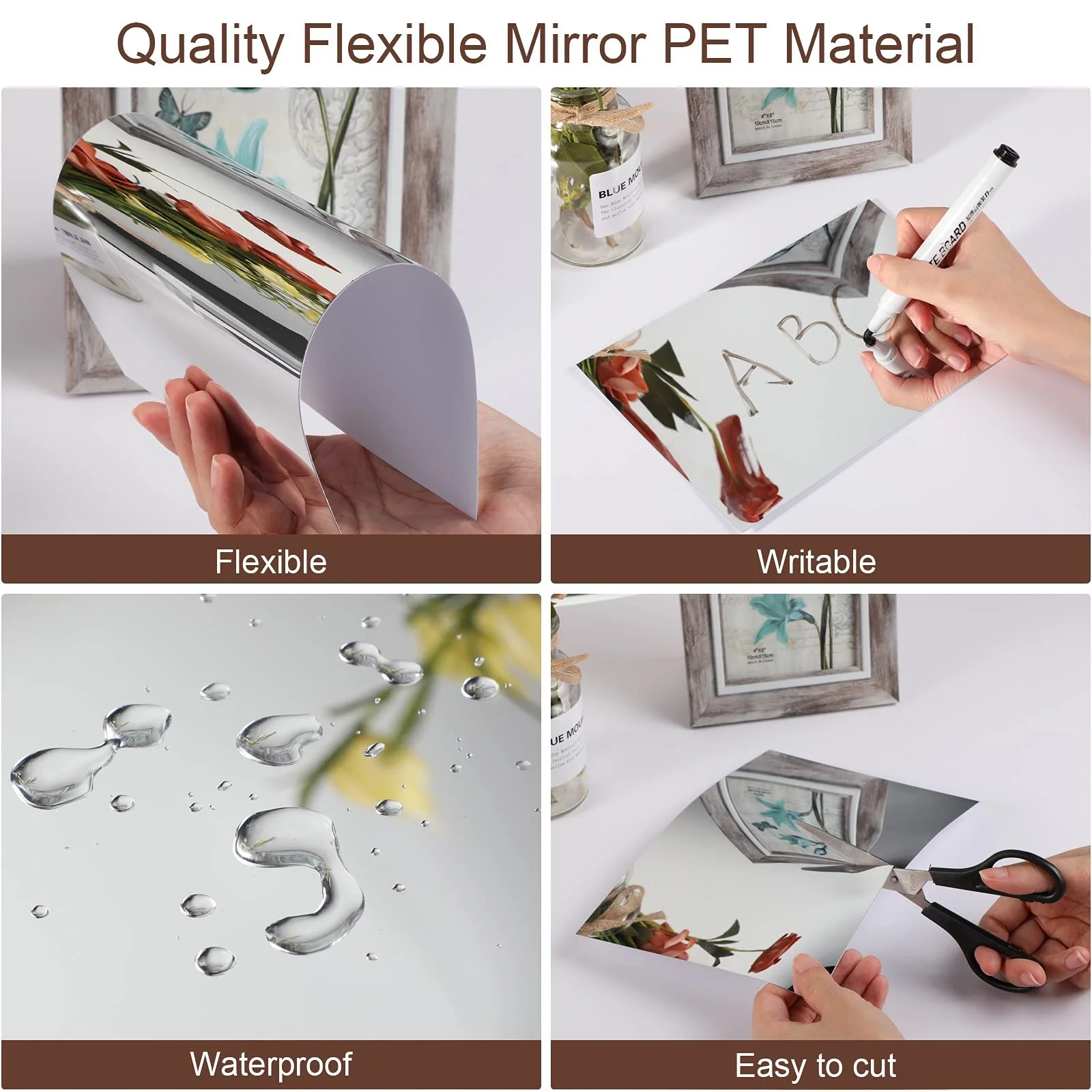 Зеркальные наклейки Outus 30 штук гибкие 15 x 10 см Серебристые, фото №3