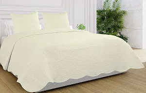 Покрывало Хлопок Autrefois Bastidon Однотонное с вышивкой 240 x 260 см Цвет слоновой кости + 2 наволочки 65 x 65 см - Фото 1