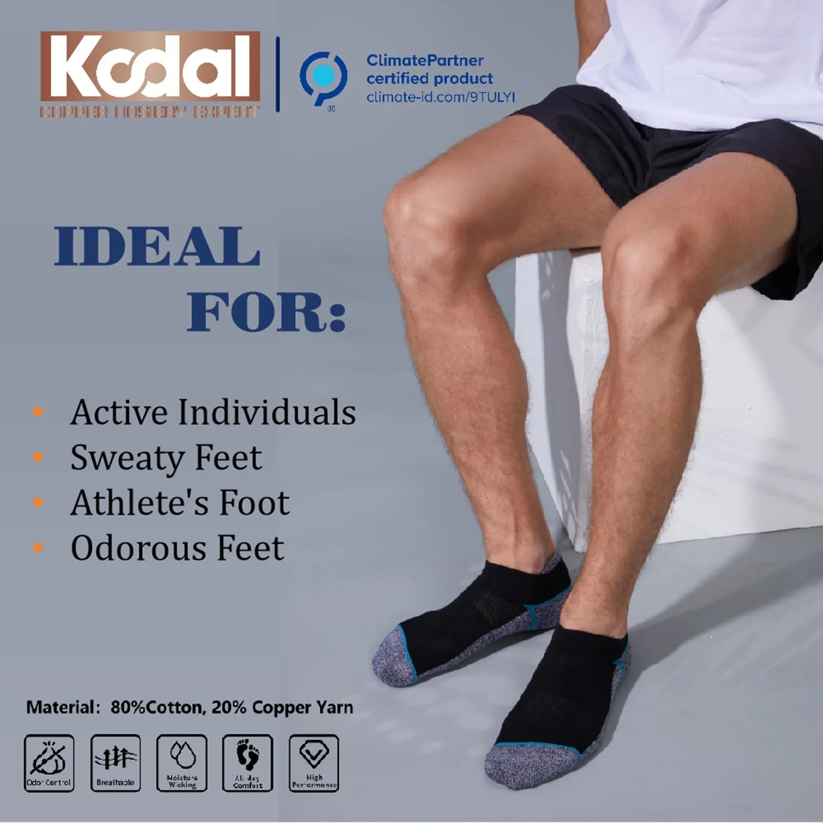 Носки Kodal Copper Knöchelsocken Low-Cut Laufsocken Влагоотводящие Контроль запаха Дышащие для потных ног, фото №2 Носки Kodal Copper Knöchelsocken Low-Cut Laufsocken Влагоотводящие Контроль запаха Дышащие для потных ног, фото №2