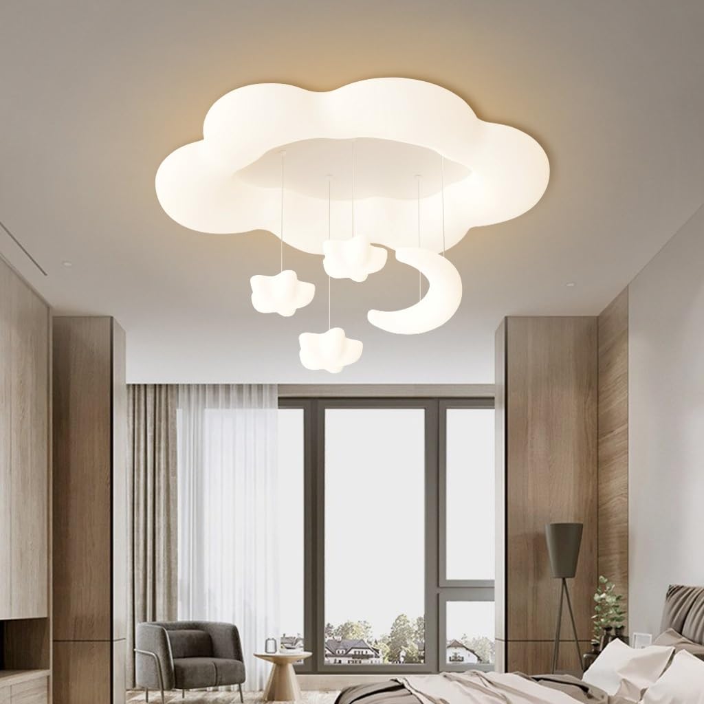 Светильник XIN'S Modern LED Детская комната Потолочный Светильник Мультяшный Облако Луна Звезда Форма Диммируемый Креативный Дизайн Потолочный Белый, фото №4