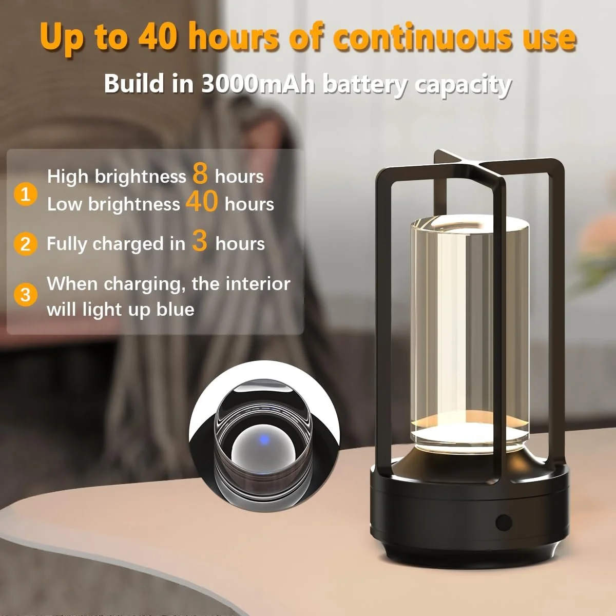 Настільна світлодіодна лампа Hapfish Бездротова Акумуляторна 3000 мАг USB Алюмінієва Водонепроникна Регульована, фото №3