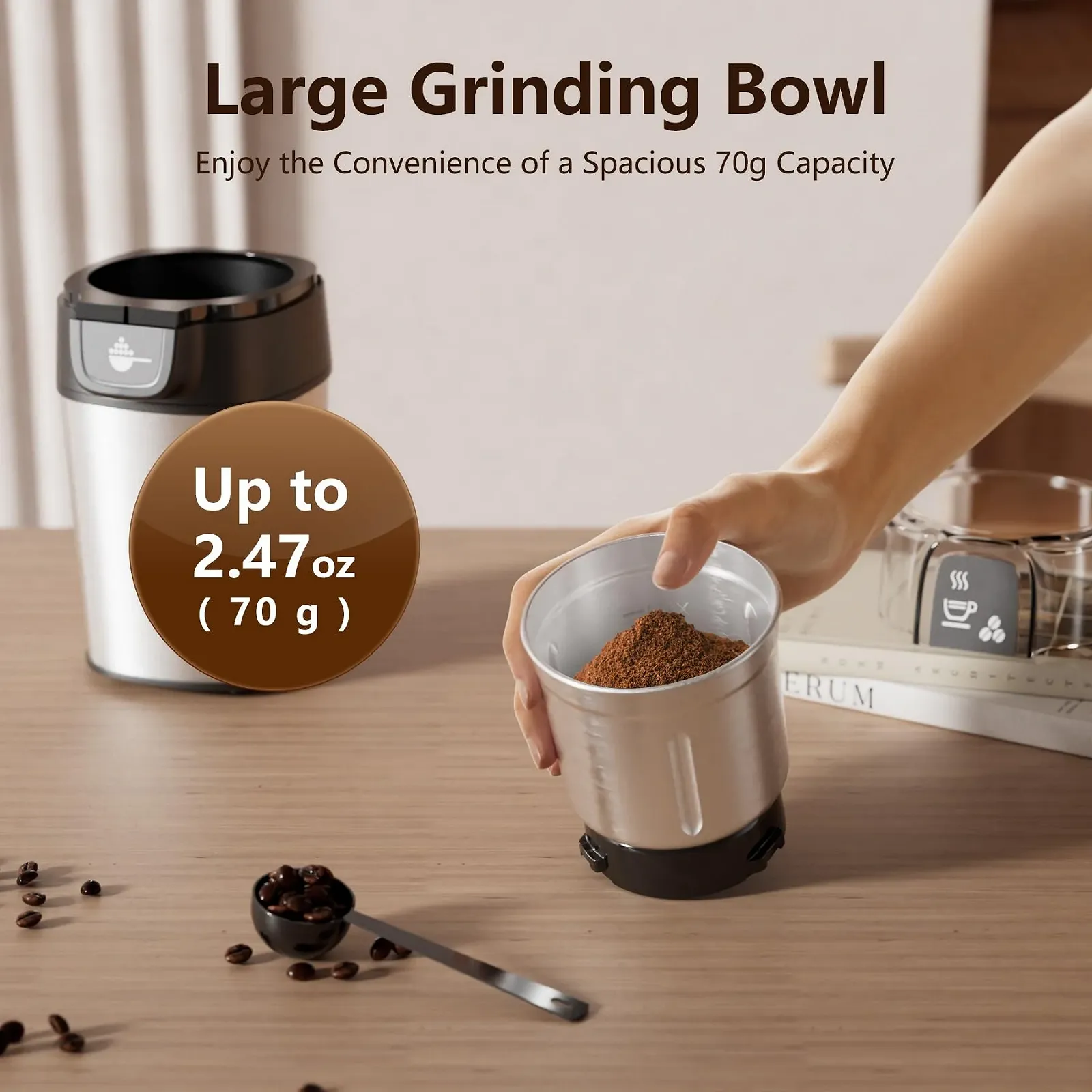 Электрическая кофемолка 200 Вт съемные контейнеры из нержавеющей стали 70 г, фото №4