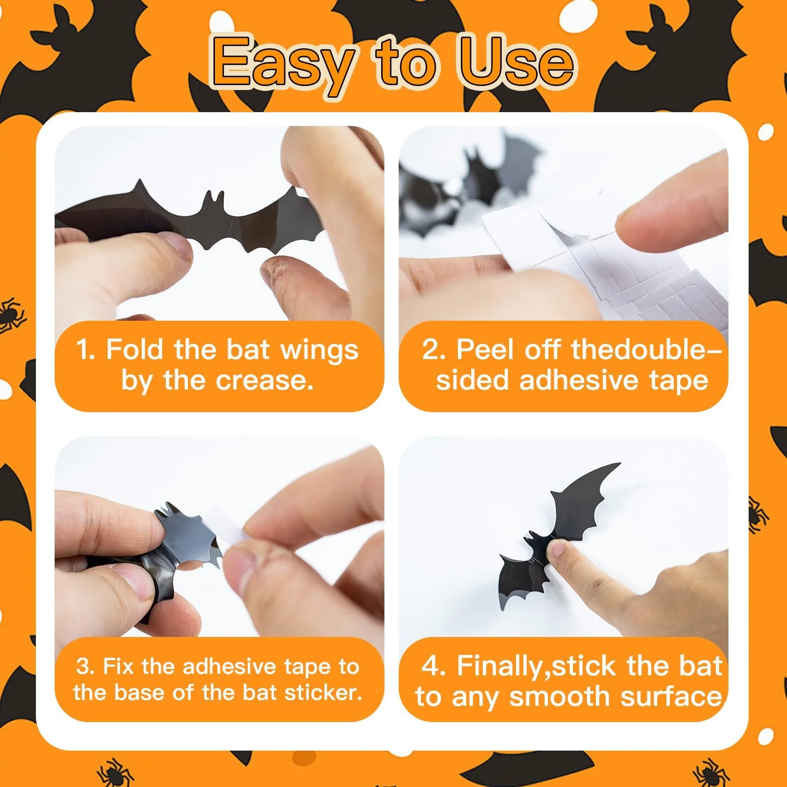 Наклейки на стіну Кажани 48 штук 4 розміри PVC Чорний 3D, фото №4 Наклейки на стіну Кажани 48 штук 4 розміри PVC Чорний 3D, фото №4