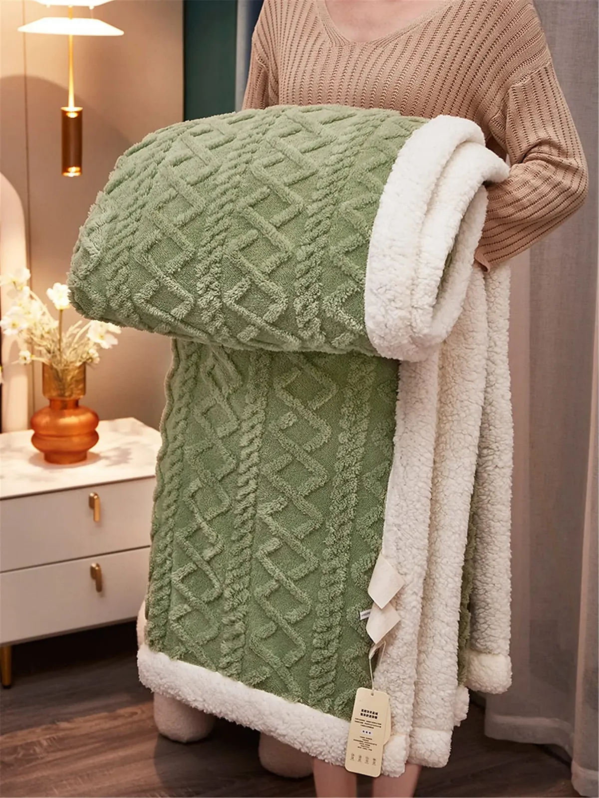 Покривало Hayisugal Fluffy Sherpa Cuddly, зелена, 150 x 200 см, фото №5 Покривало Hayisugal Fluffy Sherpa Cuddly, зелена, 150 x 200 см, фото №5