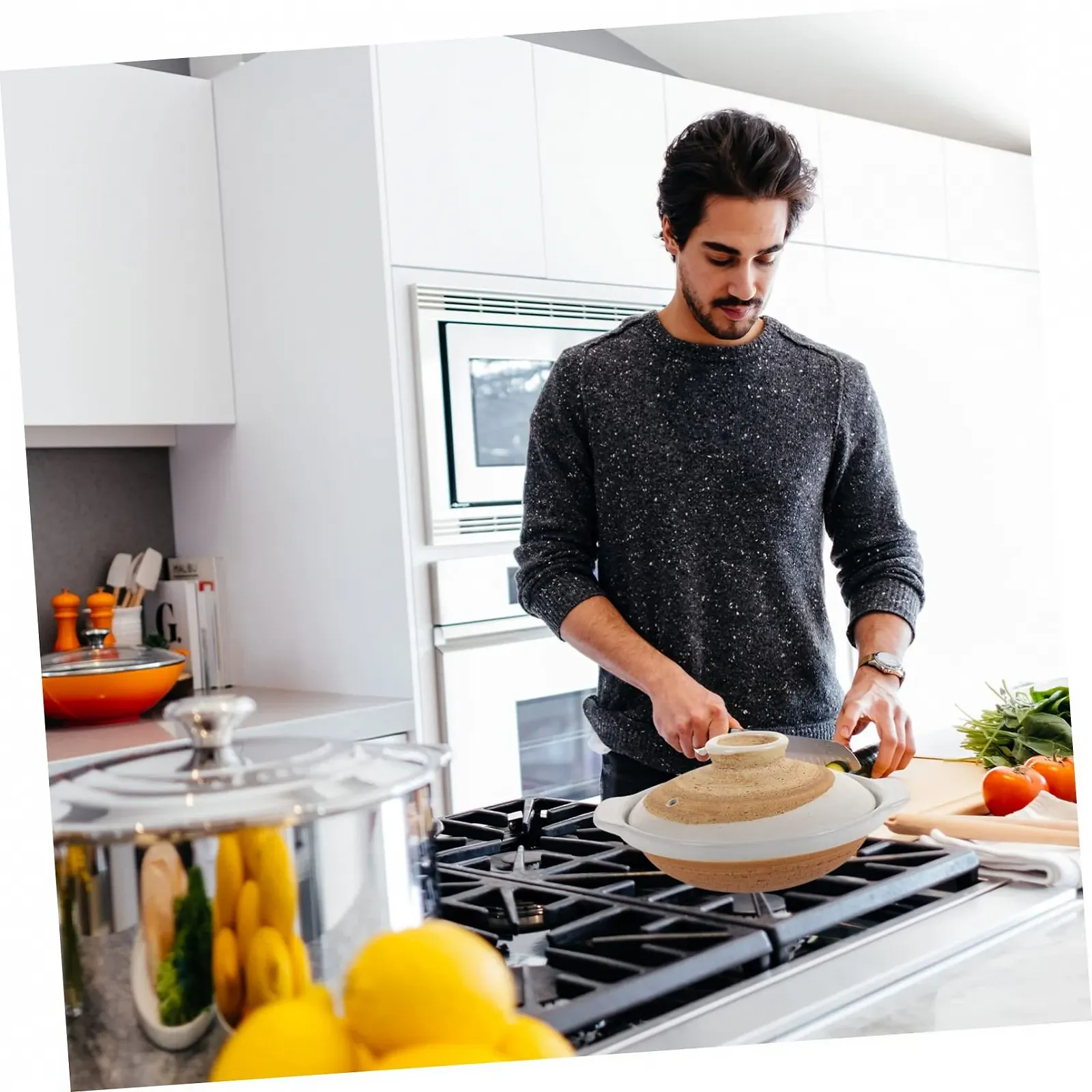 Керамическая кастрюля VALICLUD для курицы с рисом термостойкая в японском стиле с крышкой, фото №6