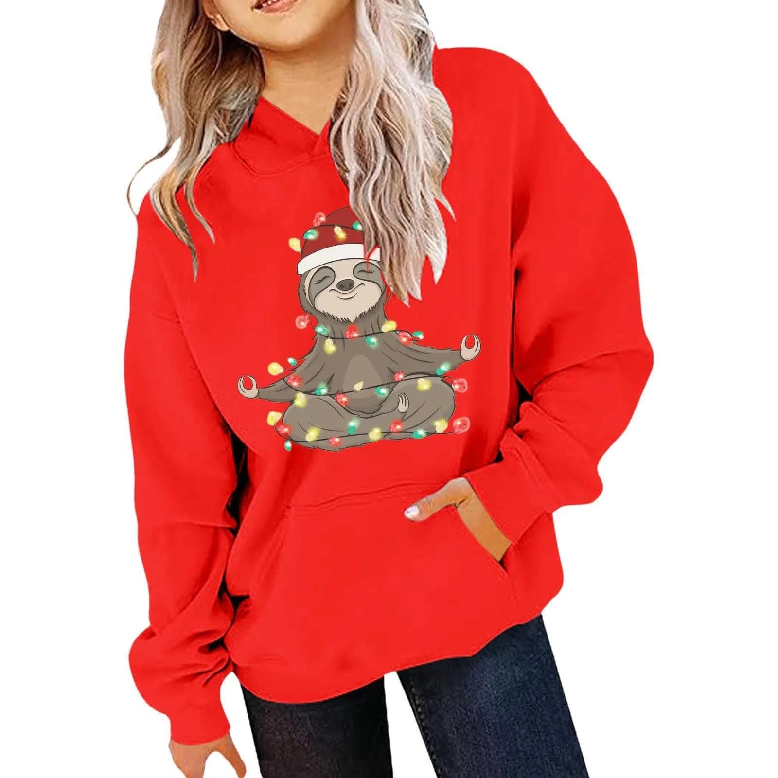 Джемпер Generisch Рождественский ленивец для девочек, милый рождественский ленивец, рождественский джемпер с круглым вырезом, детская одежда для празднования, фото №2