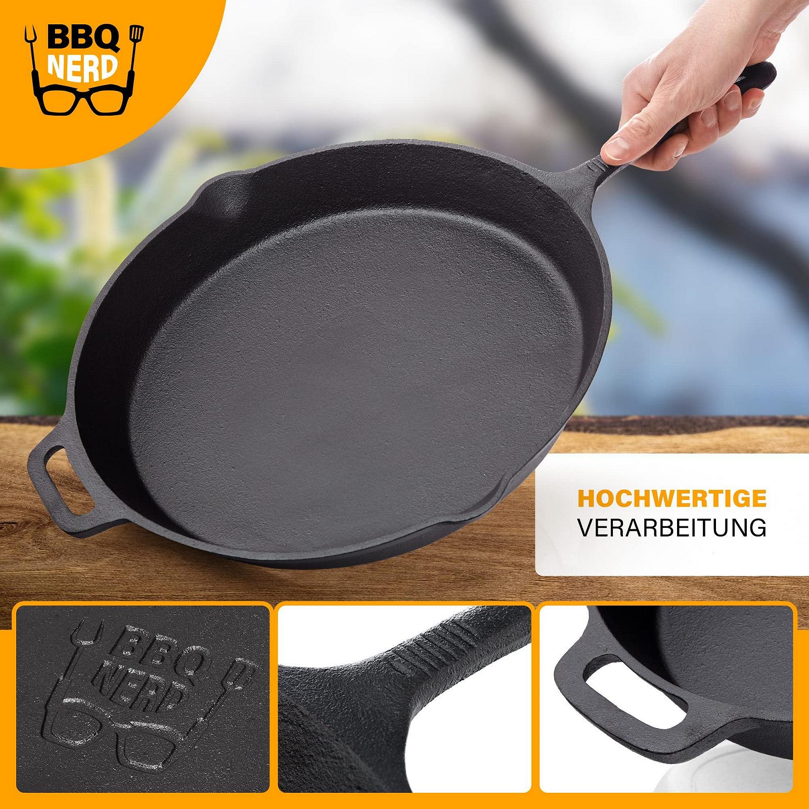 Пательня-гриль BBQ Nerd, діаметр 30 см, 3600 г, з носиком та ручкою - чавунна пательня для грилю, смаження, запікання - пательня для вогню - термостійка та теплоутримуюча, фото №3